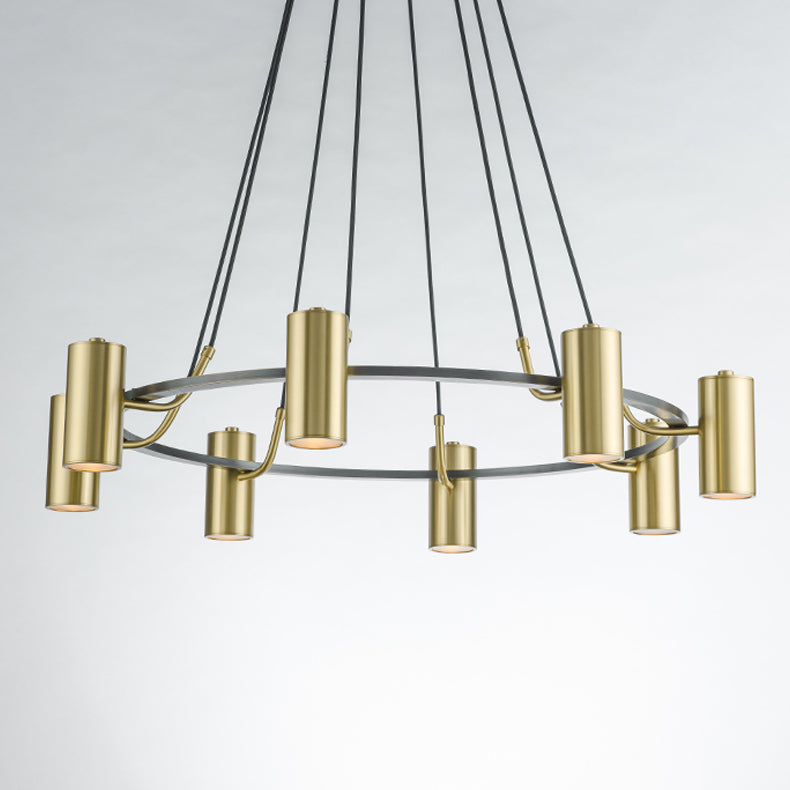 Postmodern Style Metal Chandelier Light Fixture Gold Cylinder Pendant Light