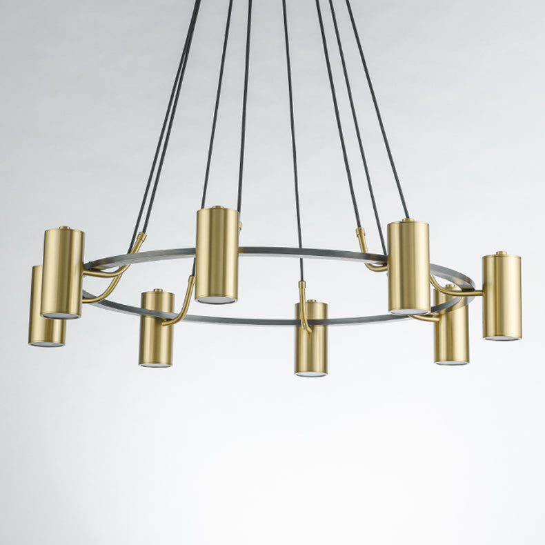 Postmodern Style Metal Chandelier Light Fixture Gold Cylinder Pendant Light