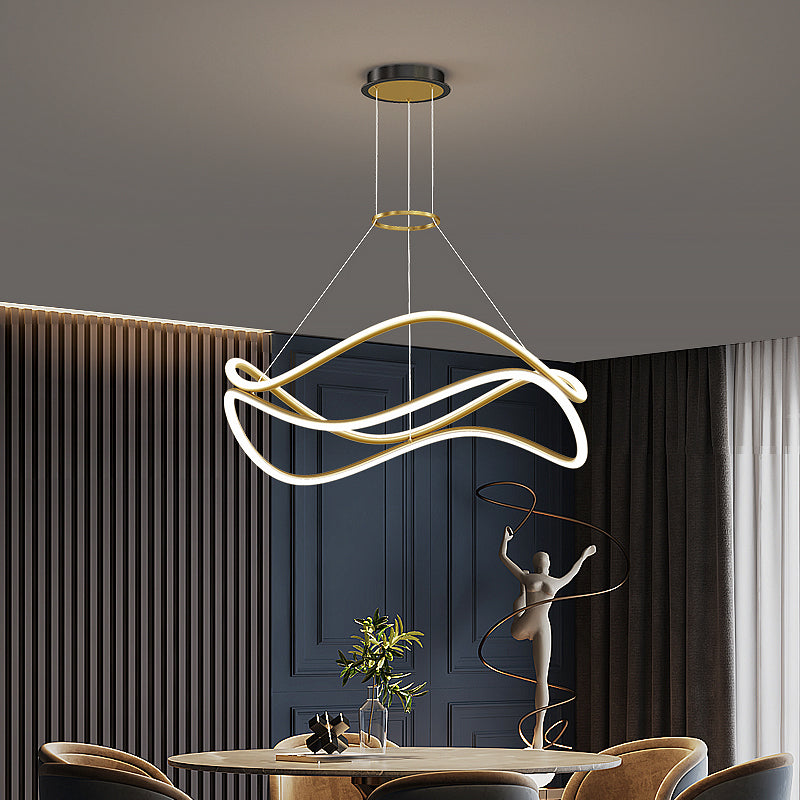 Twist Shade Metal-Kronleuchterleuchten moderne 2-Licht-Kronleuchter-Beleuchtungskörper in Gold