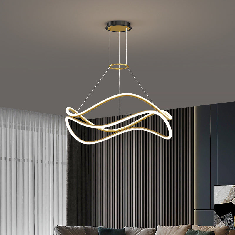 Twist Shade Metal-Kronleuchterleuchten moderne 2-Licht-Kronleuchter-Beleuchtungskörper in Gold