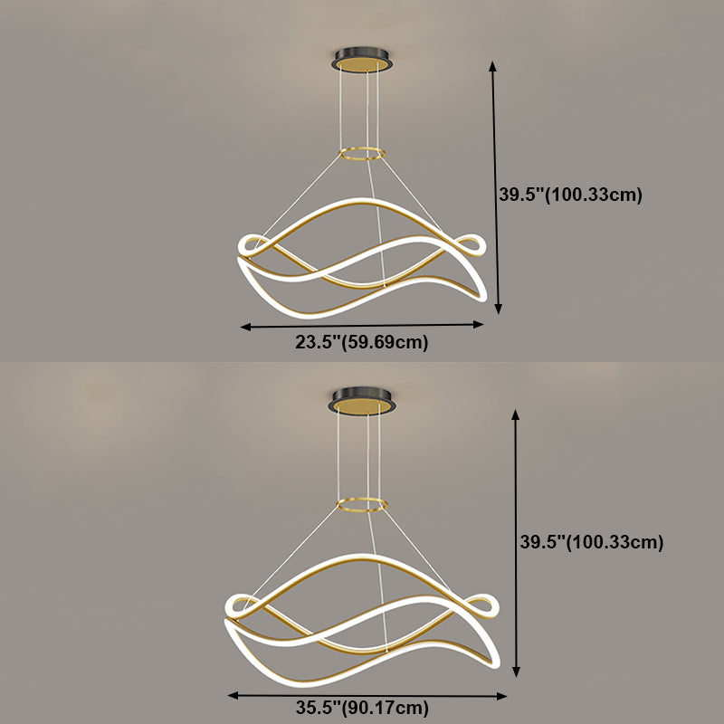 Twist Shade Metal-Kronleuchterleuchten moderne 2-Licht-Kronleuchter-Beleuchtungskörper in Gold