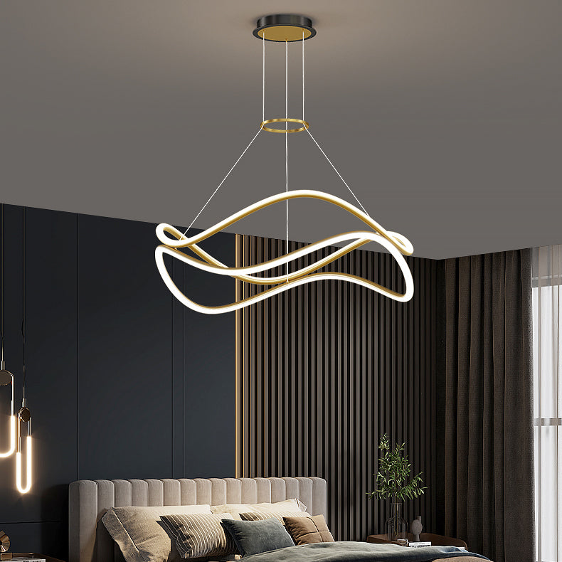 Twist Shade Metal-Kronleuchterleuchten moderne 2-Licht-Kronleuchter-Beleuchtungskörper in Gold