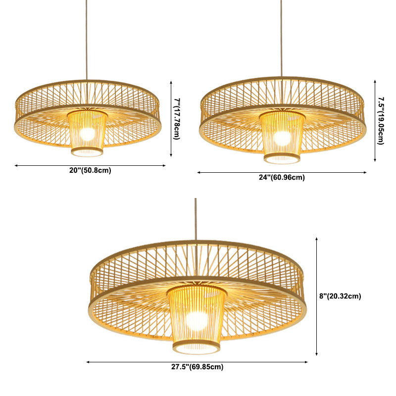 Éclairage de suspension d'ombre unique Bamboo de style moderne 1 lampe suspendue légère pour le chevet