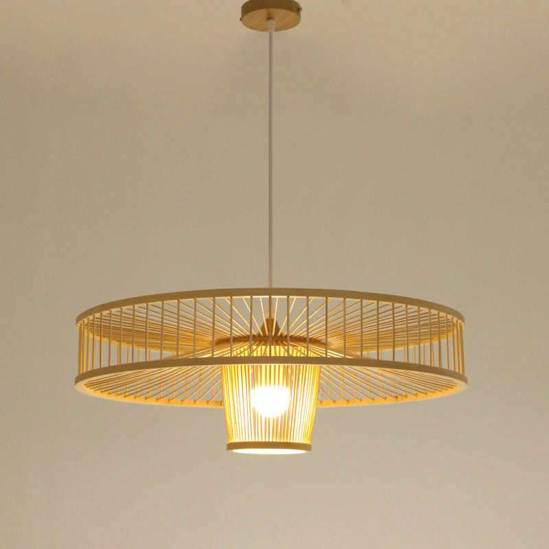 Éclairage de suspension d'ombre unique Bamboo de style moderne 1 lampe suspendue légère pour le chevet