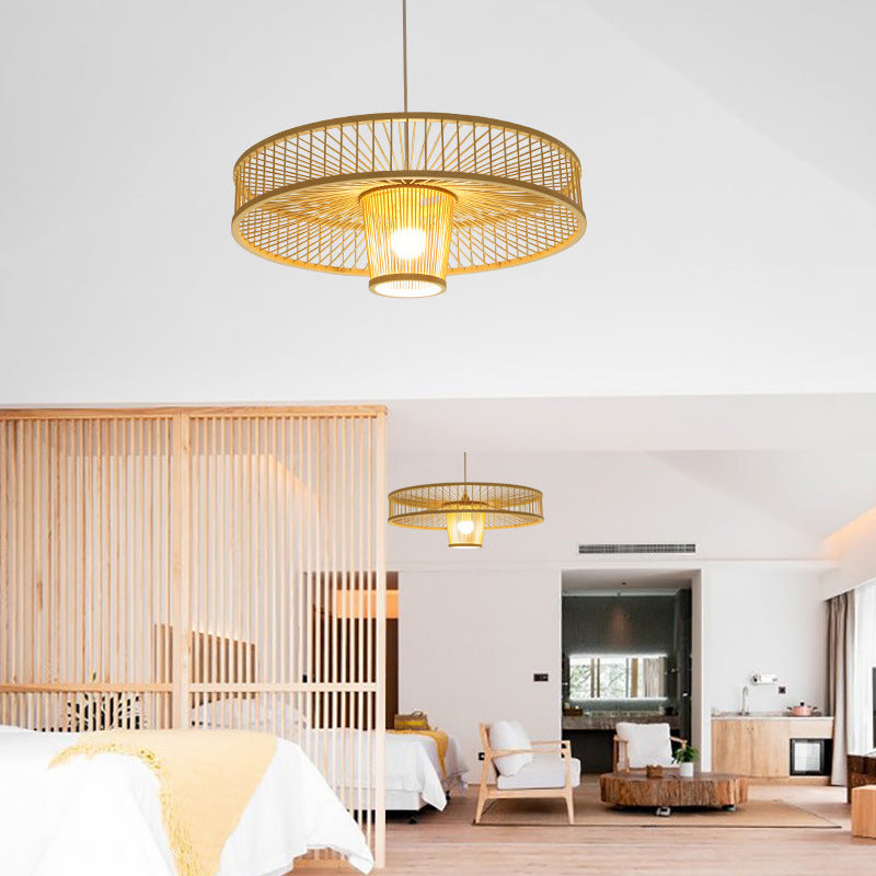 Éclairage de suspension d'ombre unique Bamboo de style moderne 1 lampe suspendue légère pour le chevet