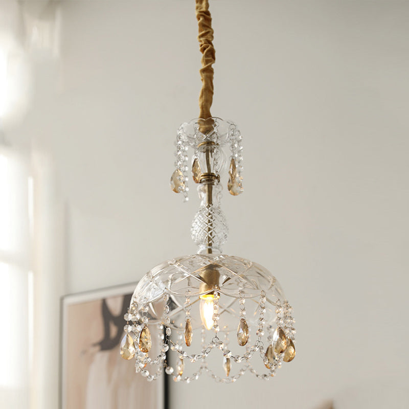 Style moderne Unique Shade Hanging Glass Light 1 Light Sanging Lamping avec Crystal