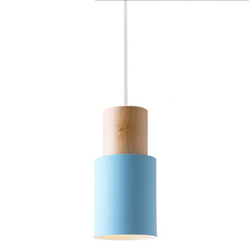 Macaron Style Hanging Light Fixture 1-Light Pendant Lamp with Wood for Bedroom