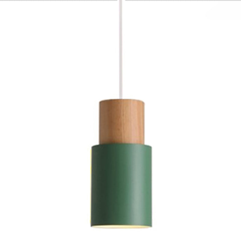 Macaron Style Hanging Light Fixture 1-Light Pendant Lamp with Wood for Bedroom