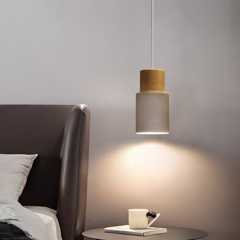 Macaron Style Hanging Light Fixture 1-Light Pendant Lamp with Wood for Bedroom