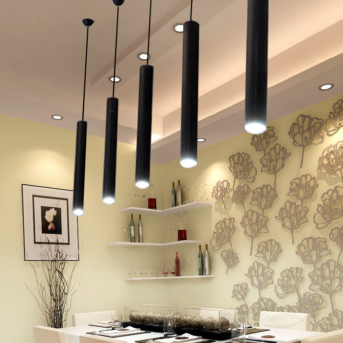 Forme de cylindre Lights Lights Contemporary Metal Pending Lighting Fixtures en noir