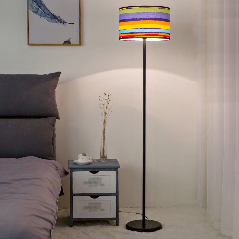 Modern Simple Style Floor Lamp Colorful Bulb Floor Light with Cloth Shade for Bedroom