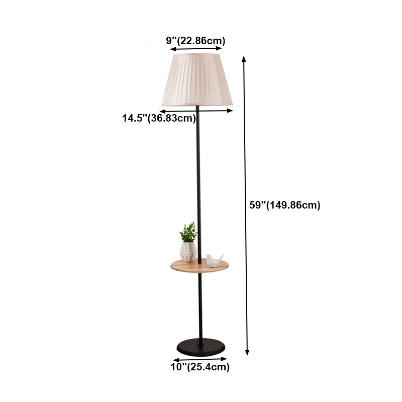 Nordic Style Iron Floor Lamp Cloth Shade Bulb Floor Light with Wooden Table for Bedroom