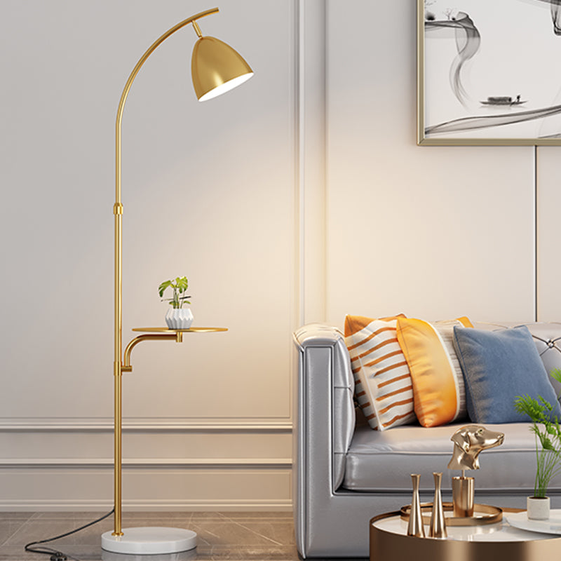 Nordic Style Iron Floor Lamp Rotatable Bulb Floor Light with Tea Table for Bedroom