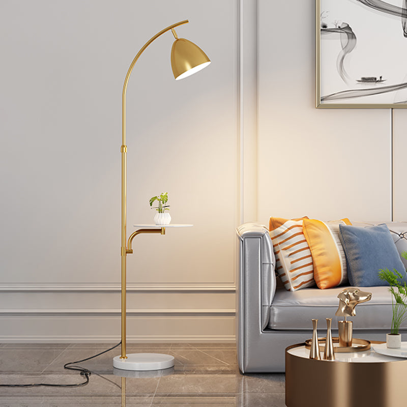 Nordic Style Iron Floor Lamp Rotatable Bulb Floor Light with Tea Table for Bedroom