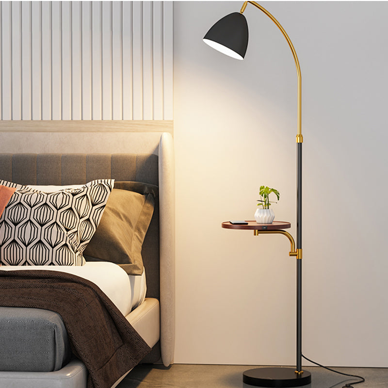 Nordic Style Iron Floor Lamp Rotatable Bulb Floor Light with Tea Table for Bedroom