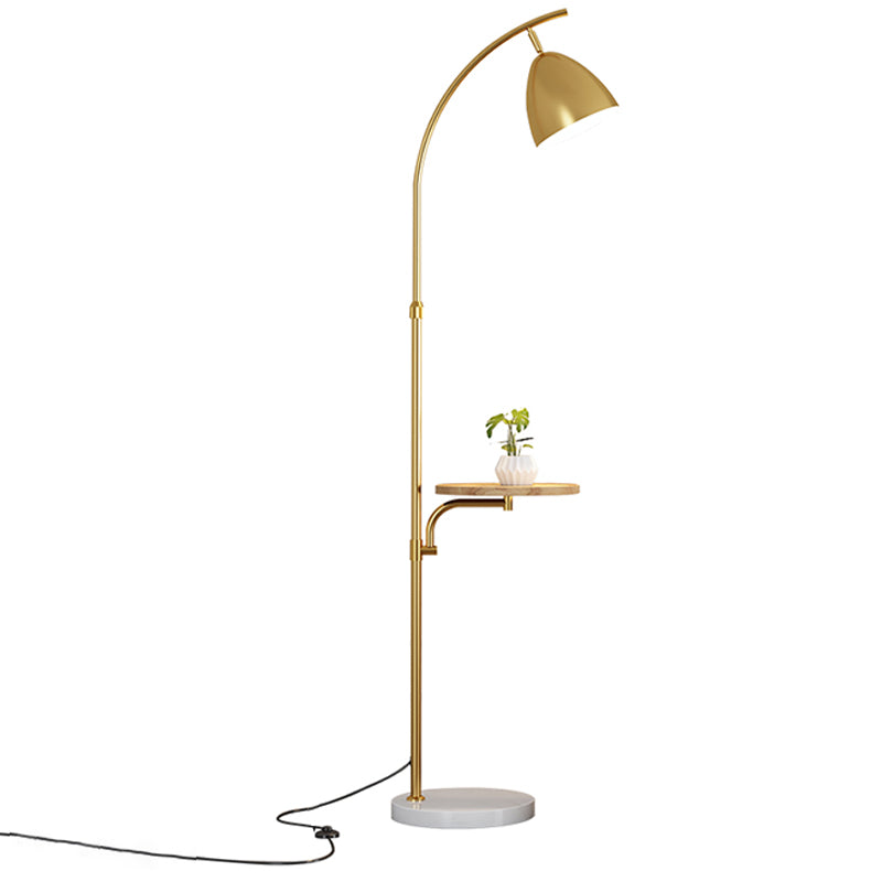 Nordic Style Iron Floor Lamp Rotatable Bulb Floor Light with Tea Table for Bedroom