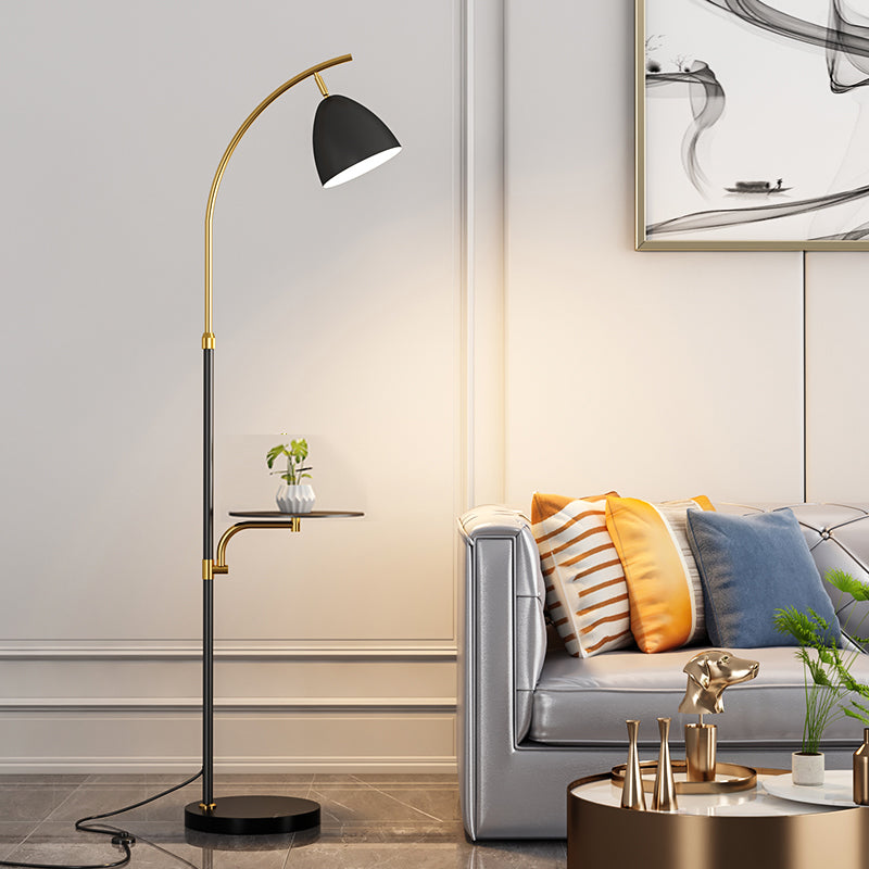 Nordic Style Iron Floor Lamp Rotatable Bulb Floor Light with Tea Table for Bedroom