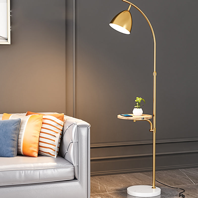 Nordic Style Iron Floor Lamp Rotatable Bulb Floor Light with Tea Table for Bedroom