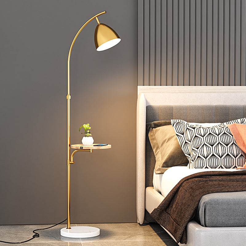 Nordic Style Iron Floor Lamp Rotatable Bulb Floor Light with Tea Table for Bedroom