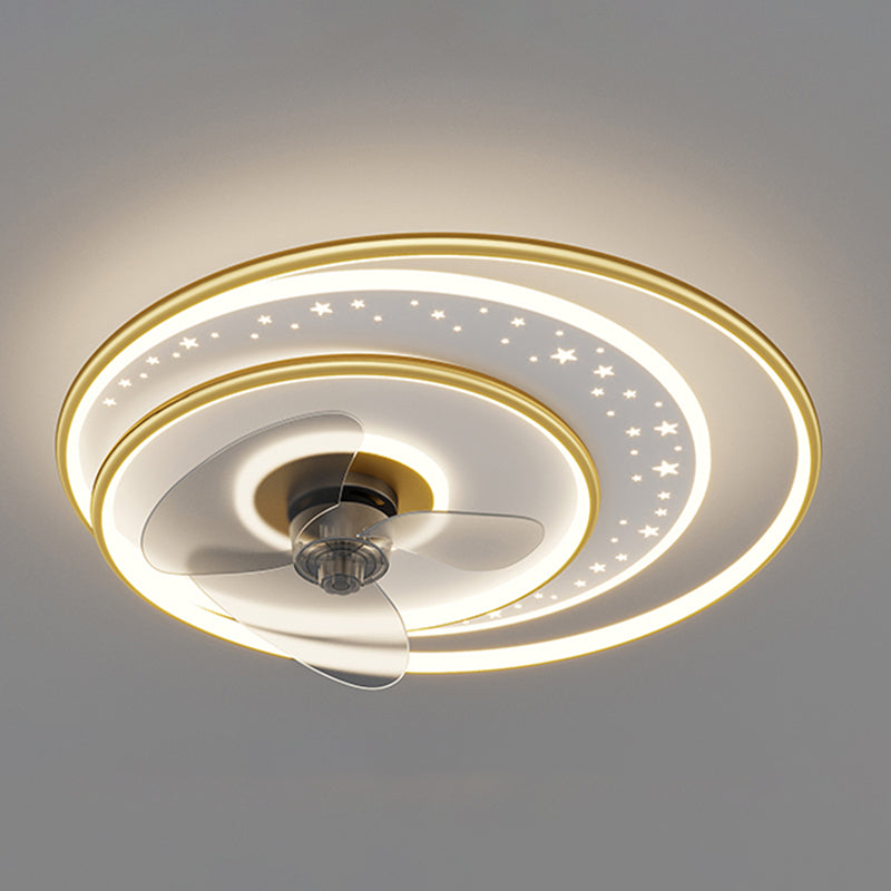 Stylish Modern Circular Ceiling Fan Lamp Metallic Bedroom LED Semi Flush Mount Light