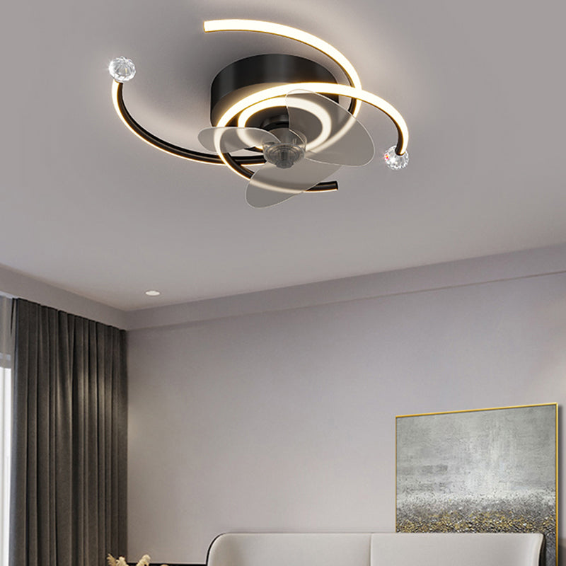 Stylish Modern Circular Ceiling Fan Lamp Metallic Bedroom LED Semi Flush Mount Light