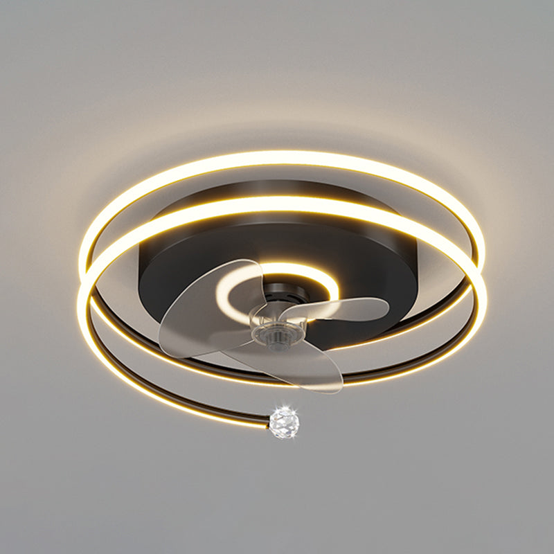 Stylish Modern Circular Ceiling Fan Lamp Metallic Bedroom LED Semi Flush Mount Light