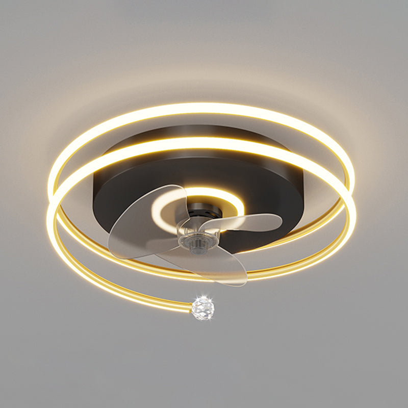 Stylish Modern Circular Ceiling Fan Lamp Metallic Bedroom LED Semi Flush Mount Light