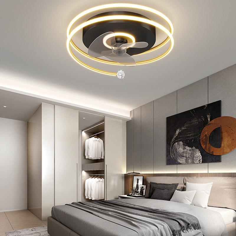 Stylish Modern Circular Ceiling Fan Lamp Metallic Bedroom LED Semi Flush Mount Light