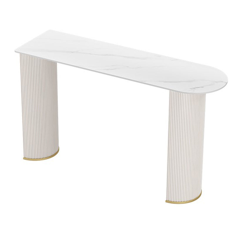 Stone Bar Dining Table Glam Oval Bar Table with Double Pedestal for Dining Room