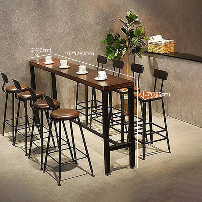 Solid Wood Bar Table Industrial Bar Dining Table with Trestle Base in Black