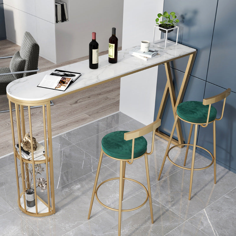 Glam Style Bar Table Stone Top Pub Table with Cabinet for Dining Room