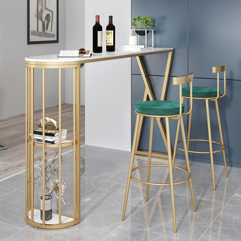 Glam Style Bar Table Stone Top Pub Table with Cabinet for Dining Room