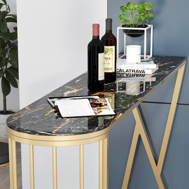 Glam Style Bar Table Stone Top Pub Table with Cabinet for Dining Room