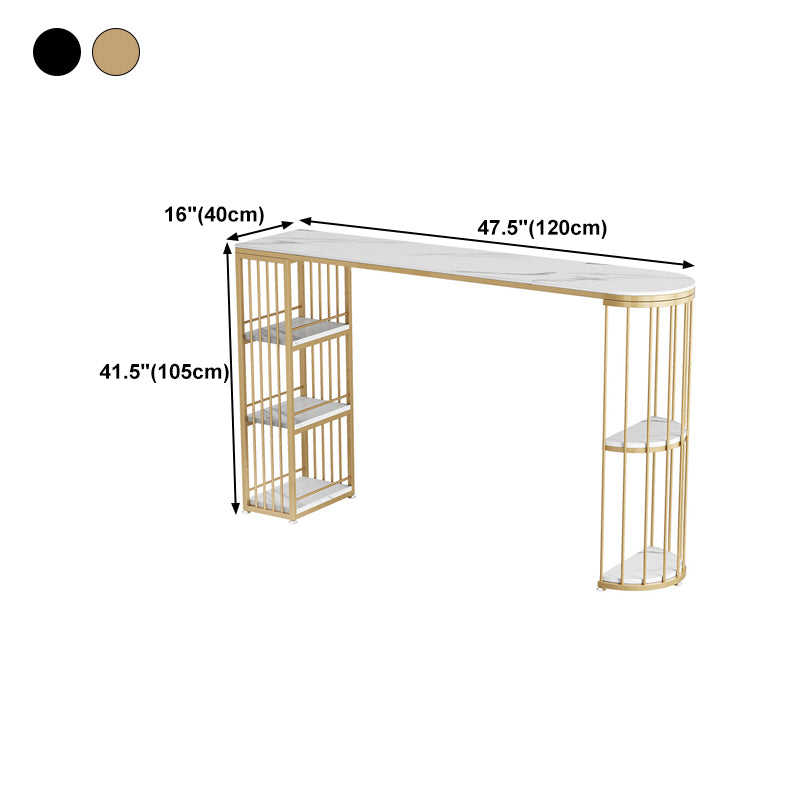 Nordic Style Bar Table Stone Top Metal Base Pub Table with Shelf for Living Room