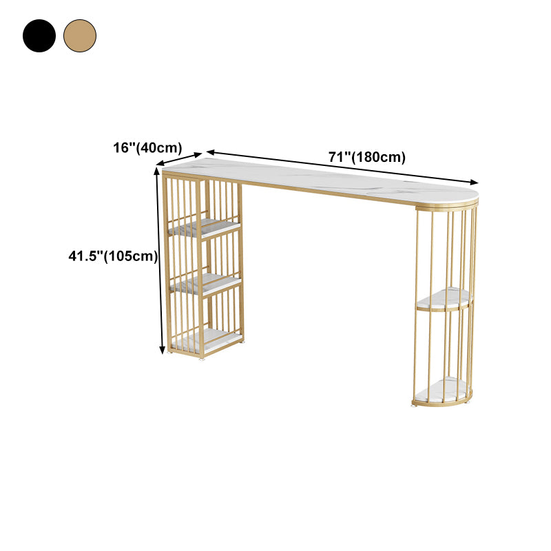 Nordic Style Bar Table Stone Top Metal Base Pub Table with Shelf for Living Room