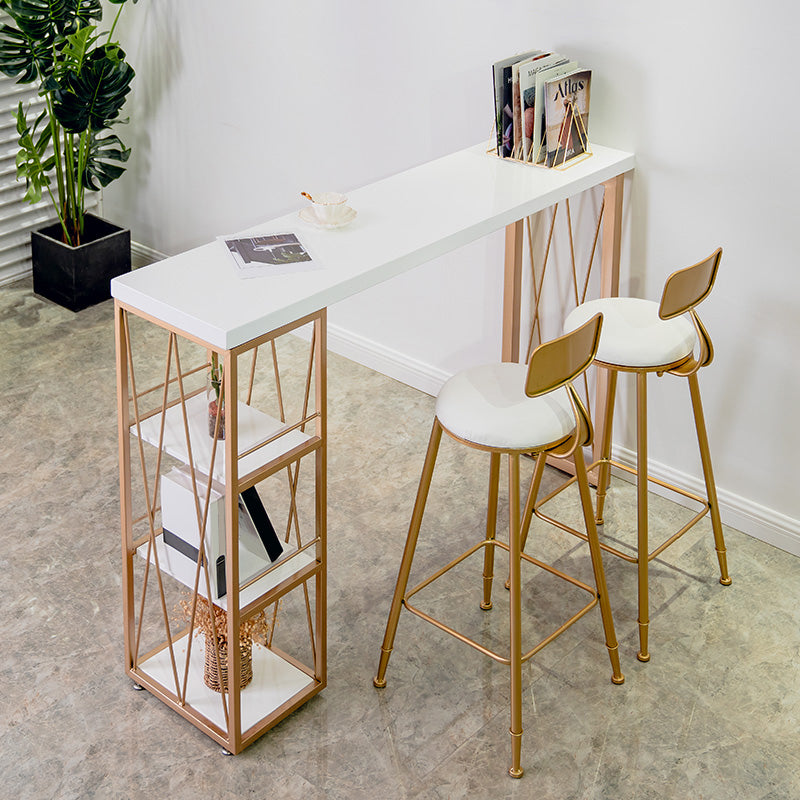 Glam Iron Bar Dining Table White Wood Rectangle Indoor Bistro Table with Shelf