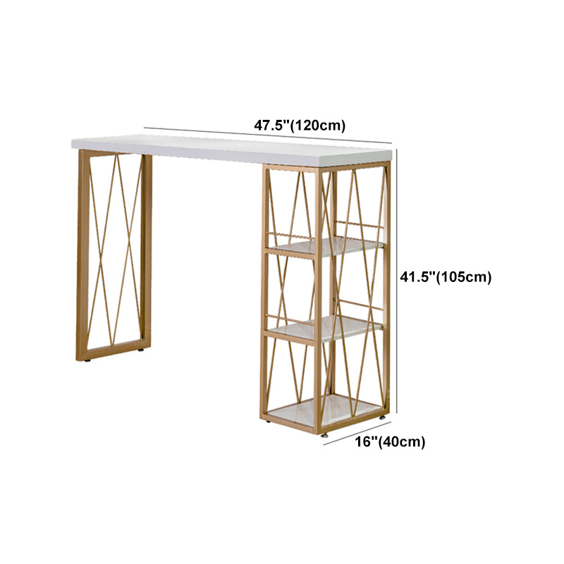 Glam Iron Bar Dining Table White Wood Rectangle Indoor Bistro Table with Shelf