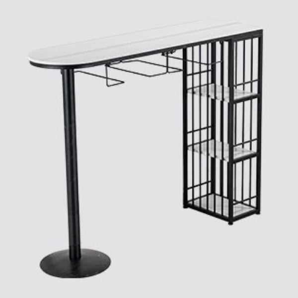 Glam Gold Iron Bistro Table White Stone Top Indoor Bar Dining Table with Shelf