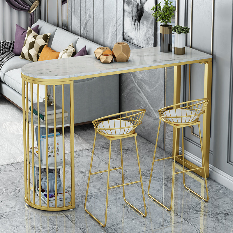 Glam Gold Iron Bistro Table Stone Top Indoor Bar Dining Table with Shelf