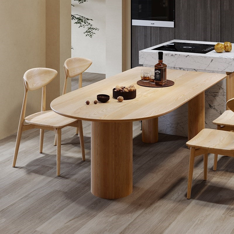 Modern Wood Top Oval Dinette Table Wood Base Dining Table for Living Room