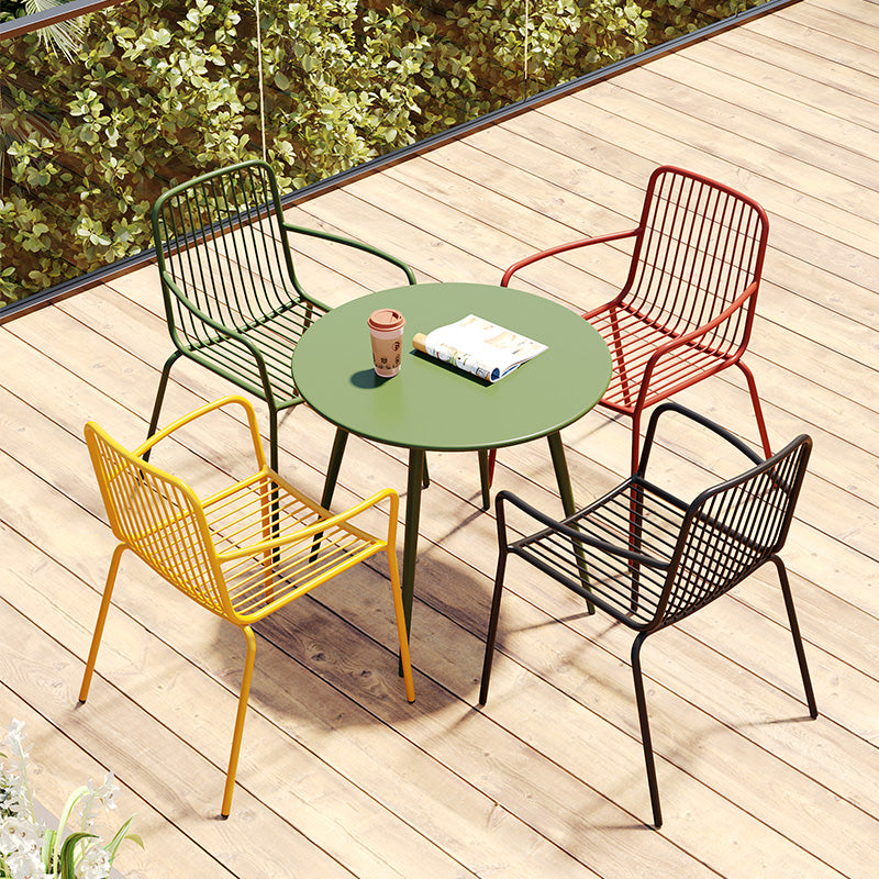 Glam Metal Kitchen and Patio Dining Side Chair Slat Back Arm Chair