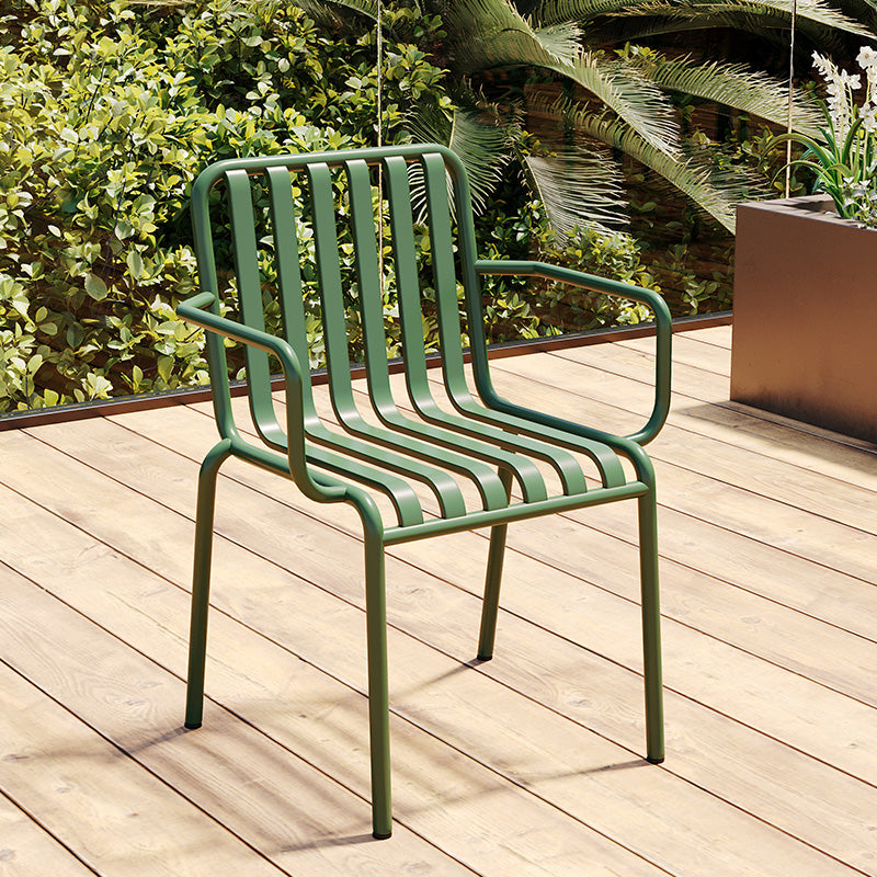 Glam Metal Kitchen and Patio Dining Side Chair Slat Back Arm Chair