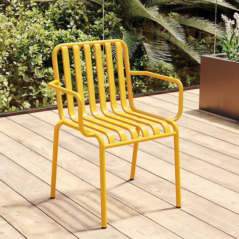 Glam Metal Kitchen and Patio Dining Side Chair Slat Back Arm Chair