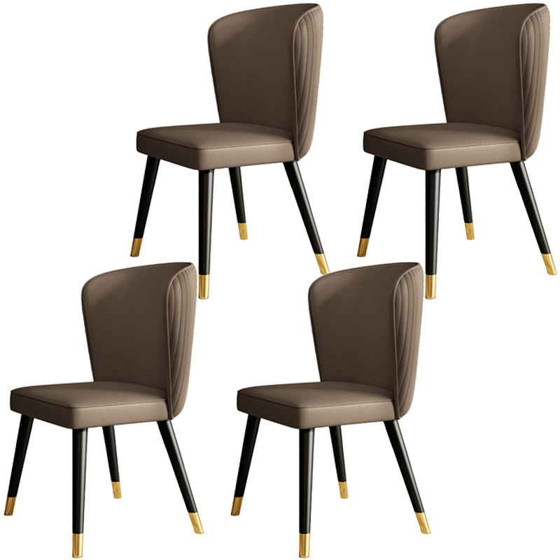 Glam Style Armless Chair Wood PU Leather Parsons Dining Chairs for Kitchen