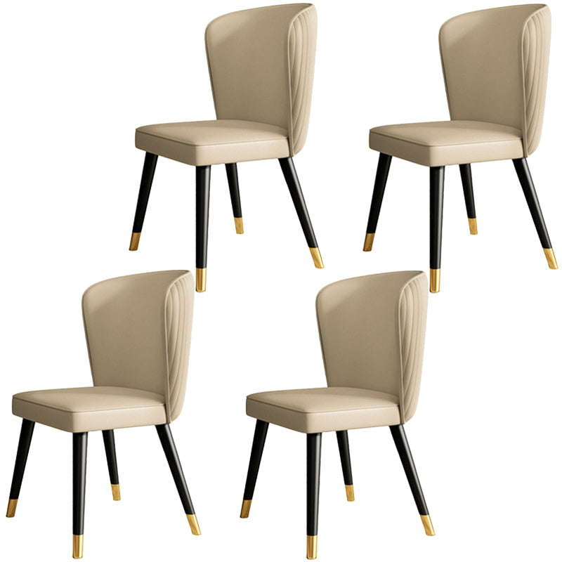 Glam Style Armless Chair Wood PU Leather Parsons Dining Chairs for Kitchen