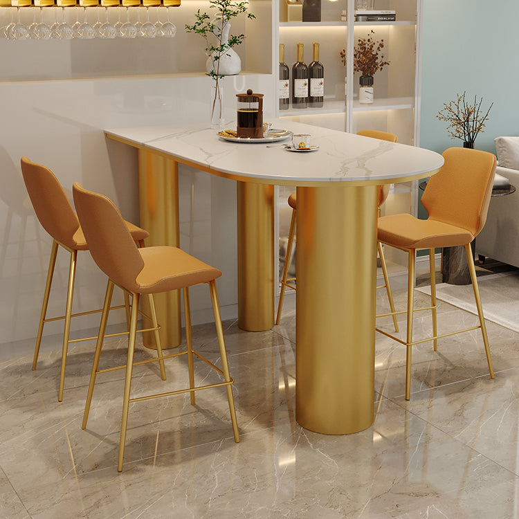 Glam Iron Bar Dining Table with White Stone Top Indoor Bistro Table