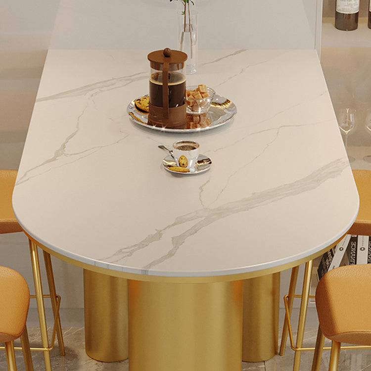 Glam Iron Bar Dining Table with White Stone Top Indoor Bistro Table