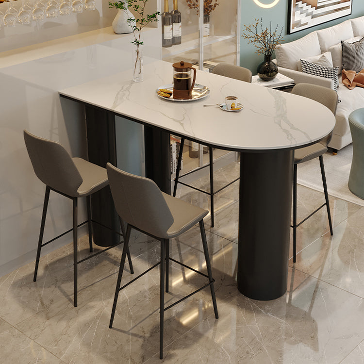 Glam Iron Bar Dining Table with White Stone Top Indoor Bistro Table