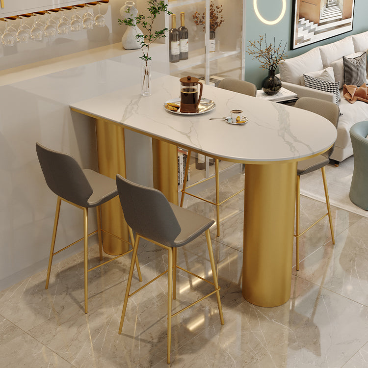 Glam Iron Bar Dining Table with White Stone Top Indoor Bistro Table