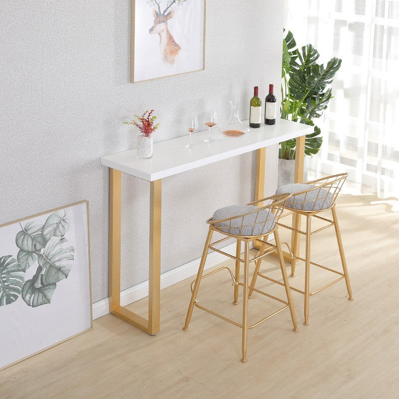 Glam Iron Indoor Bar Dining Table Rectangle White Wood Bistro Table with Sled Pedestal